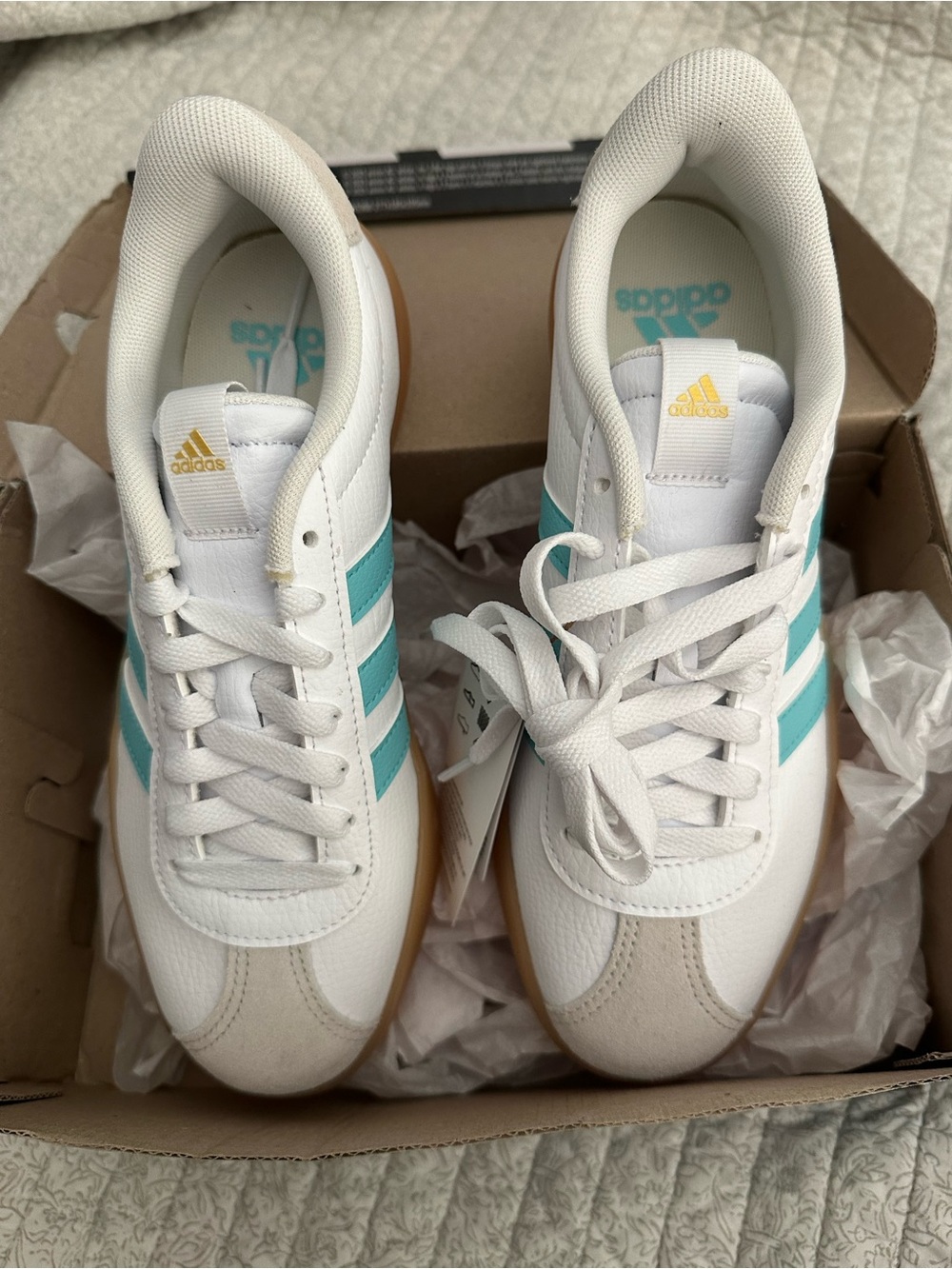 adidas White Low-Top Sneakers with Light Green Trim